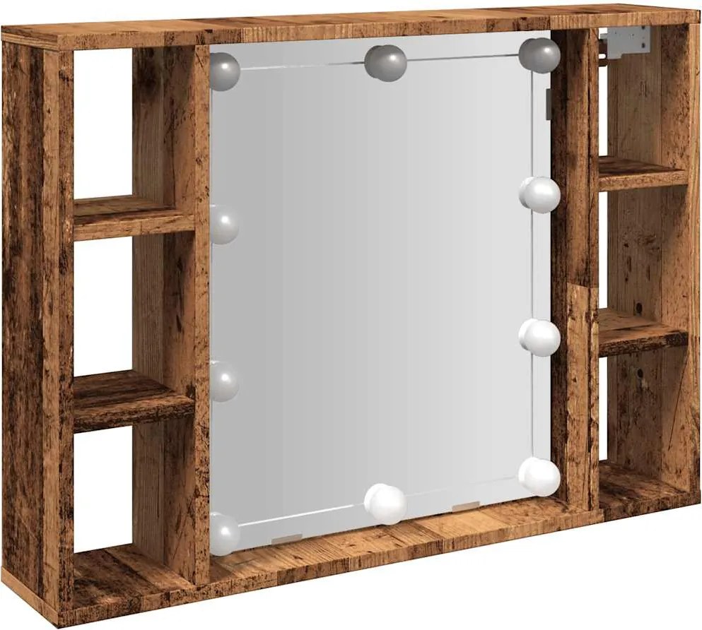 vidaXL Dulap cu oglindă și LED lemn vechi 76x15x55 cm, lemn prelucrat