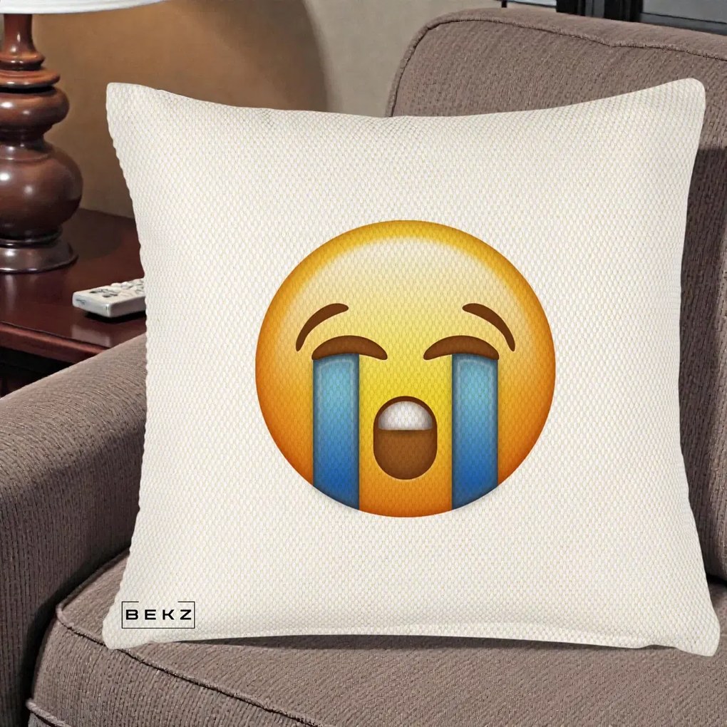 Perna Decorativa Emoji Plange, 40x40 cm, Crem Reliefat, Husa Detasabila, Perna Inclusa, BEKZ®