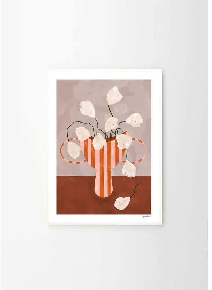 Poster 50x70 cm White Flowers in Striped Vase – Frankie Penwill – The Poster Club
