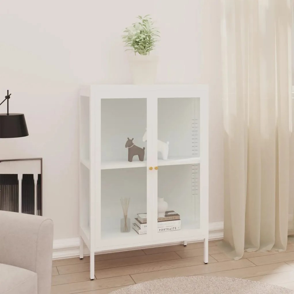 Servanta, alb, 75x35x105 cm, otel si sticla 1, Alb