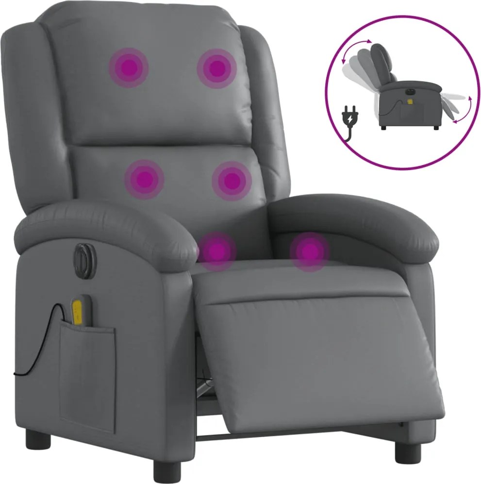 vidaXL Fotoliu de masaj electric rabatabil, gri, piele ecologică