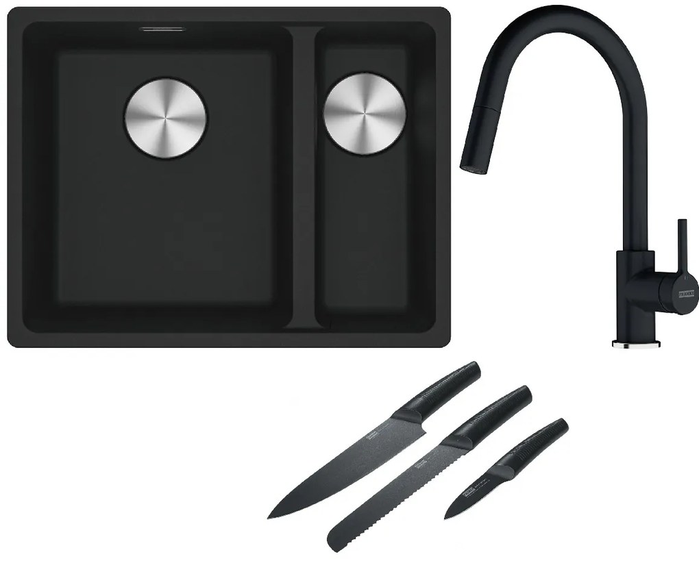 Set chiuvetă din granit Franke Maris 125.0687.264, baterie bucătărie Franke Lina 115.0626.055, 112.0545.792