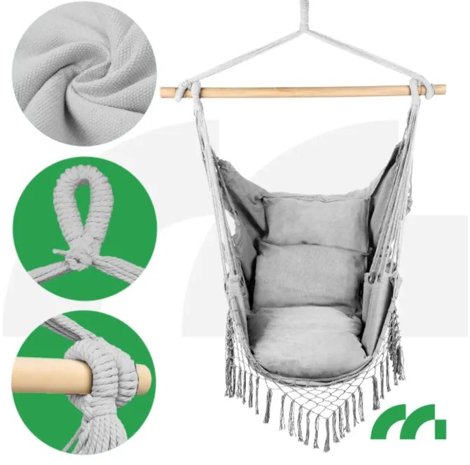 ShopJK SCAUN SUSPENDAT GRI DESCHIS XXL BRAZILIAN + 2X PERNĂ