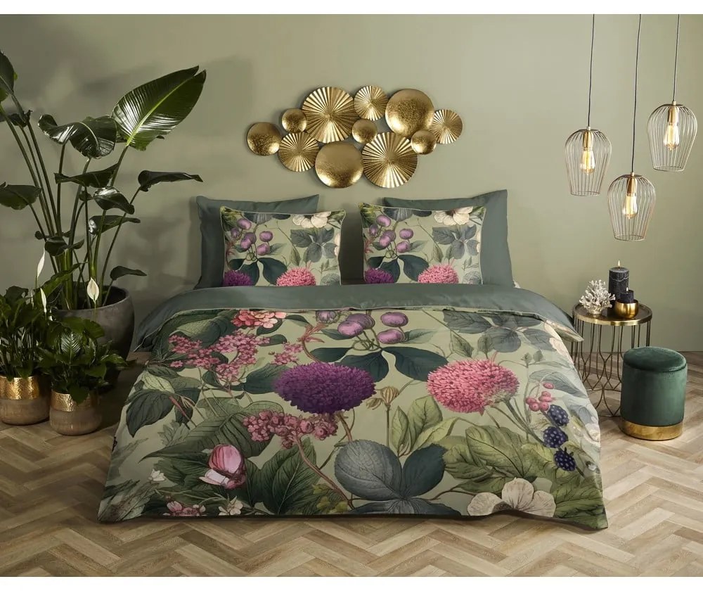 Lenjerie de pat kaki din bumbac satinat pentru pat de o persoană, extinsă 140x220 cm Onaz – Descanso