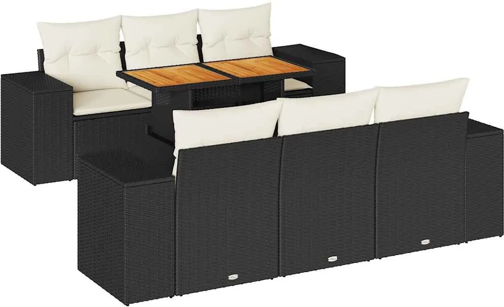 vidaXL Set canapele de grădină cu perne, 7 piese, negru, poliratan