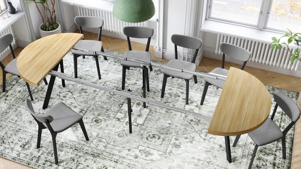 Mazzoni VITO Stejar American/picioare negre - MASĂ MARE ROTUNDĂ Ø110 EXTENSIBILĂ PÂNĂ LA 310 cm CU PICIOARE "Y" LOFT/INDUSTRIALĂ