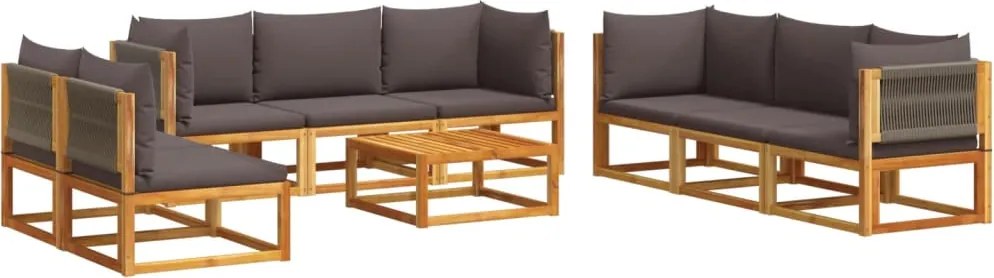 vidaXL Set canapele de grădină cu 9 piese, lemn de salcâm și frânghie