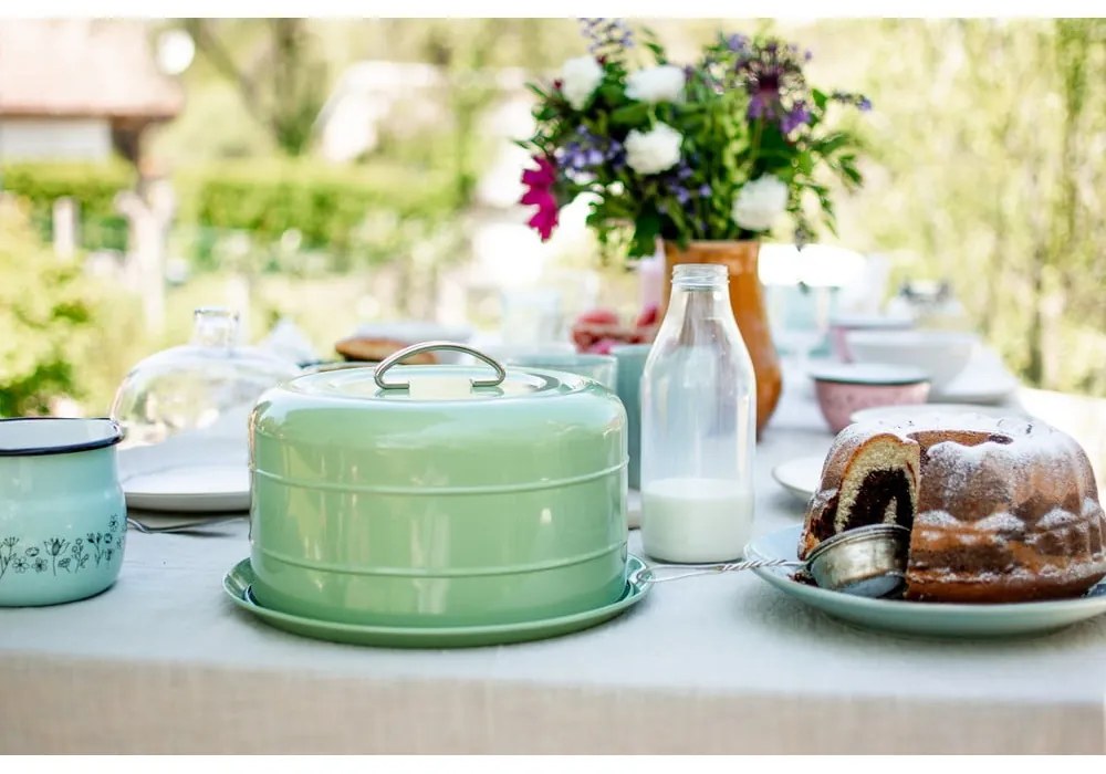 Cutie metalică rotundă pentru prăjituri Kitchen Craft Nostalgia, verde, ⌀ 28,5 cm