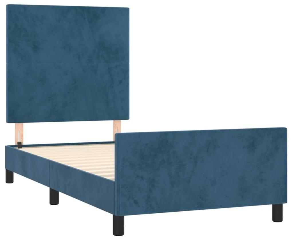 Cadru de pat cu tablie, albastru inchis, 100x200 cm, catifea Albastru inchis, 100 x 200 cm, Design simplu