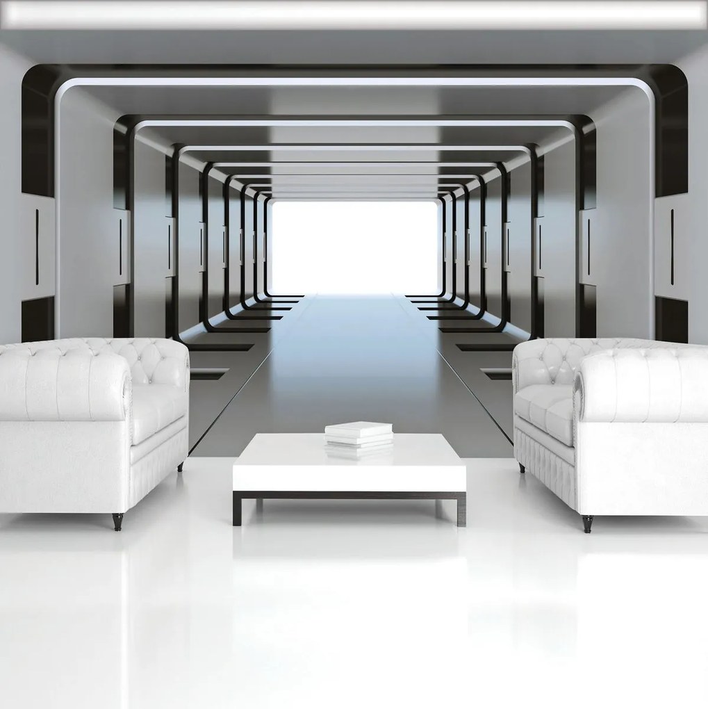 Fototapet - 3D tunel argintiu (254x184 cm)