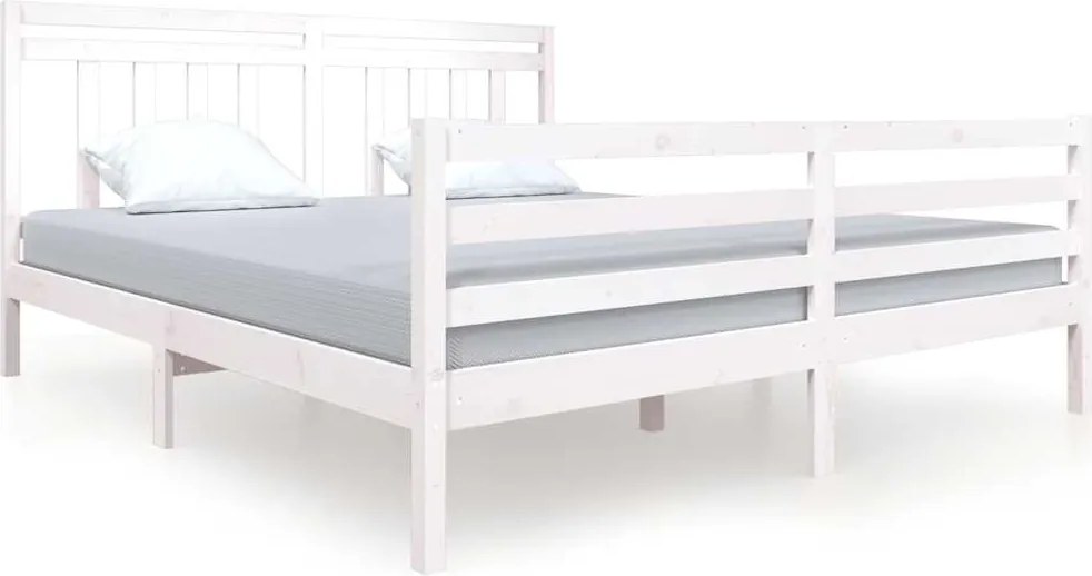 vidaXL Cadru de pat Super King, alb, 180x200 cm, lemn masiv