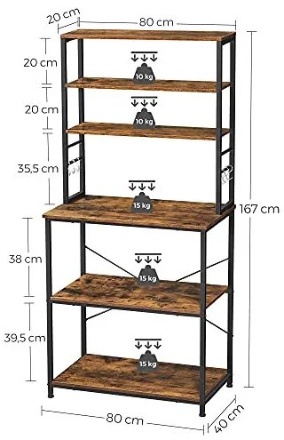 Etajera polivalenta, 80 x 40 x 167 cm, PAL melaminat / metal, maro / negru, Vasagle