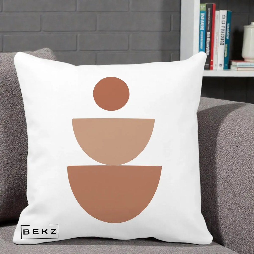 Perna Decorativa Geometric Boho Semicerc Stivuit, 40x40 cm, Alba Mata, Husa Detasabila, Perna Inclusa, BEKZ®