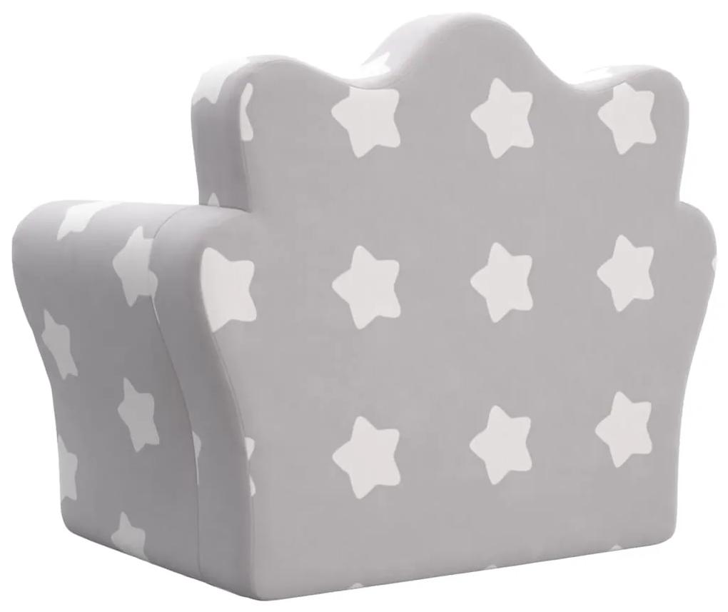 Canapea pentru copii, gri deschis cu stele, plus moale