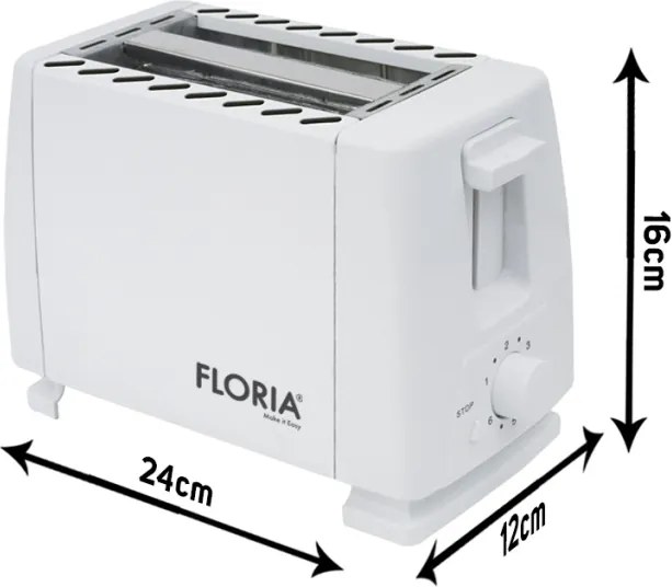 Prajitor de paine Floria ZLN1833 Alb, 700W, 7 nivele de control al temperaturii, buton de oprire