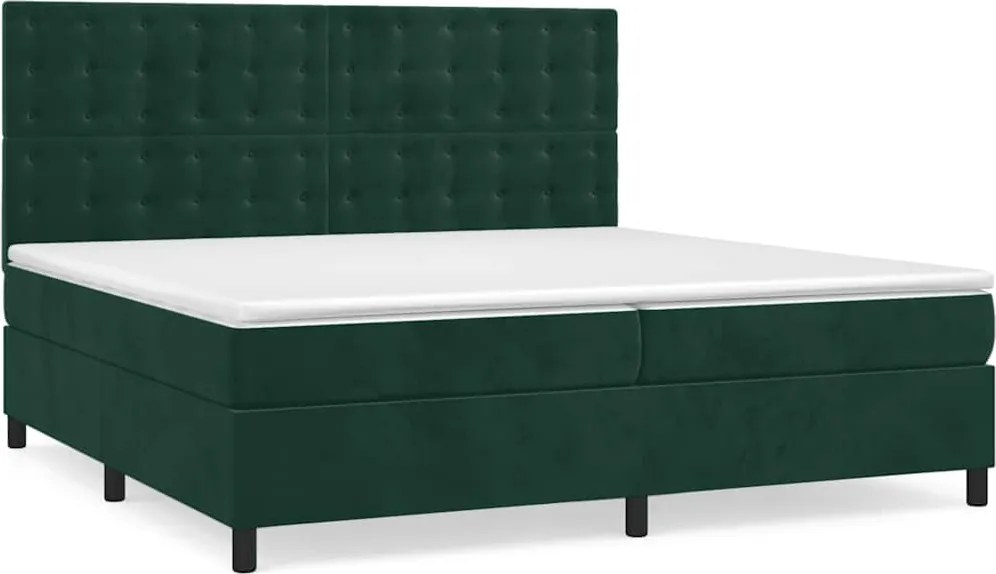 vidaXL Pat box spring cu saltea, verde închis, 200x200 cm, catifea