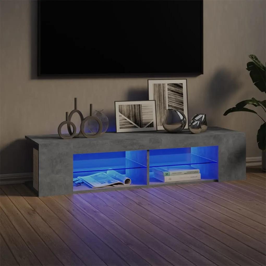 Comoda TV cu lumini LED, gri beton, 135x39x30 cm