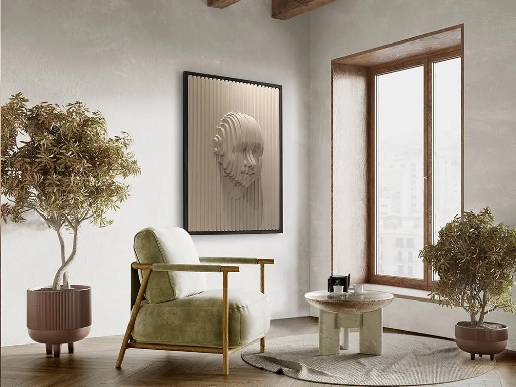 Tablou / Basorelief decoratiune perete Beige Face 90X120cm