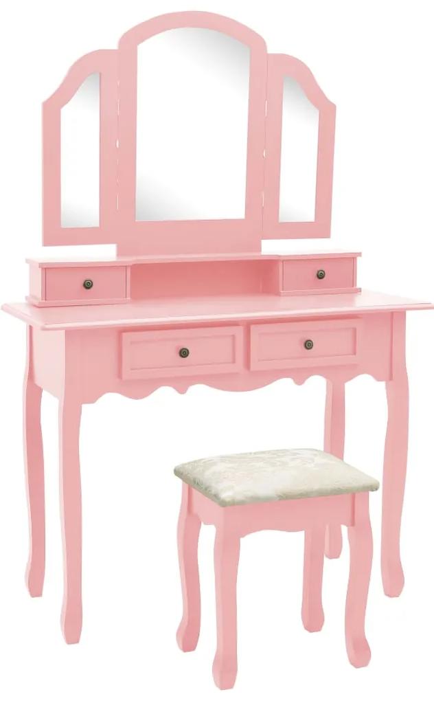 vidaXL Set masă toaletă cu taburet roz 100x40x146 cm lemn paulownia