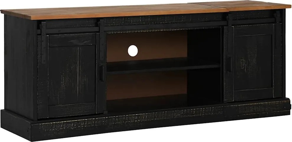 vidaXL Dulap TV HALDEN 2 usi glisante negru 150x40x60 cm lemn masiv