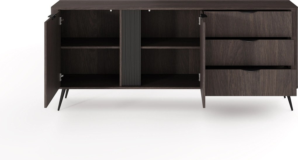 Comodă Edrin 195 cm cu sertare - stejar dunin / negru