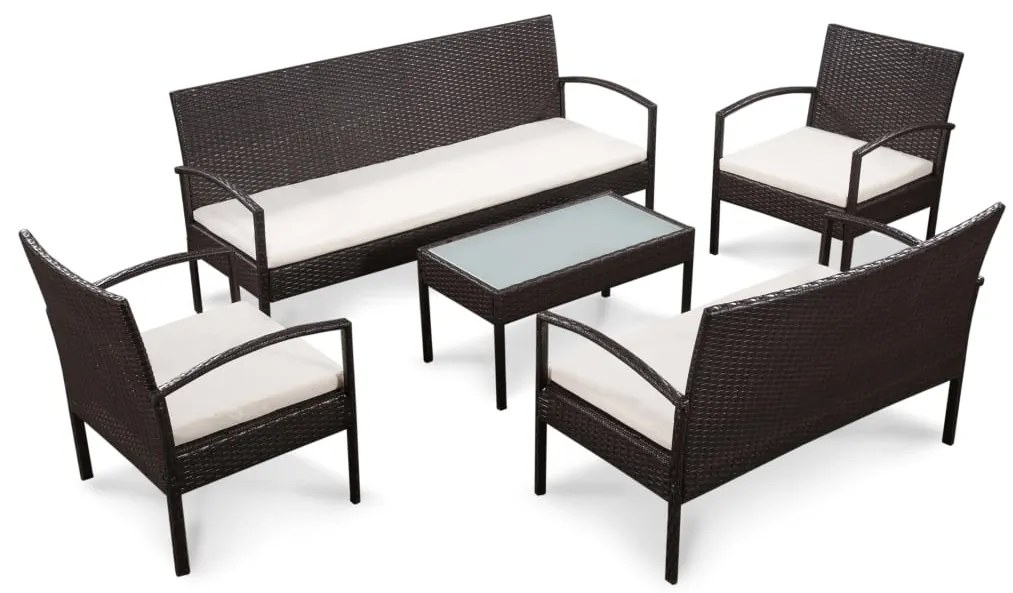 vidaXL Set mobilier de grădină cu perne, 5 piese, maro, poliratan