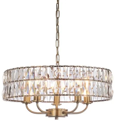 Endon 106244 - Candelabru suspendat CLIFTON pe lanț, 5xE14/6W/230V, alamă/sticlă clară