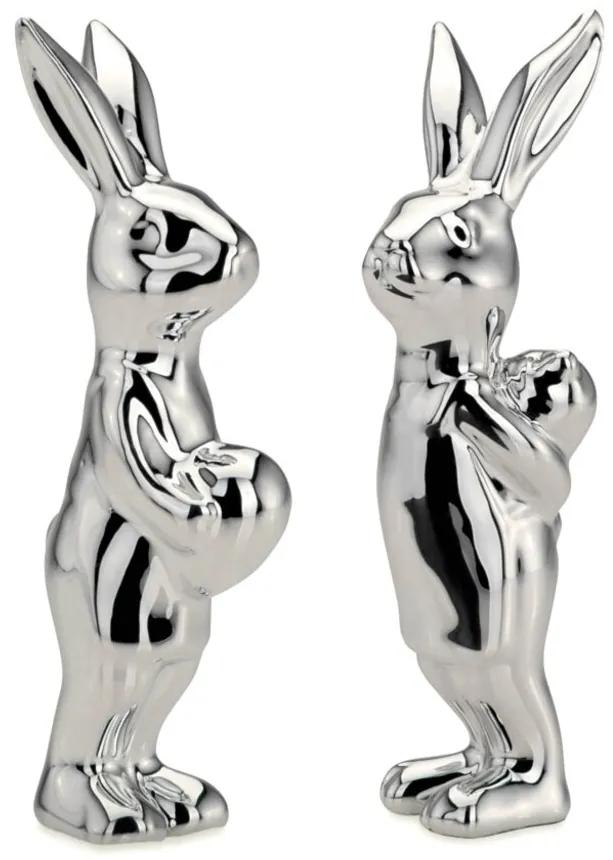 Set 2 decoratiuni Rabbits, Hermann Bauer, 2x3x9 cm, portelan, argintiu