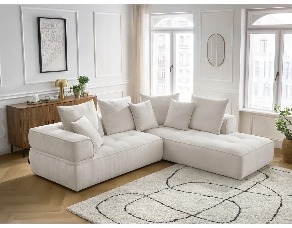 Colțar bej cu tapițerie din chenille (cu colț pe partea dreaptă/în formă de ”L”) Whesley – Bobochic Paris