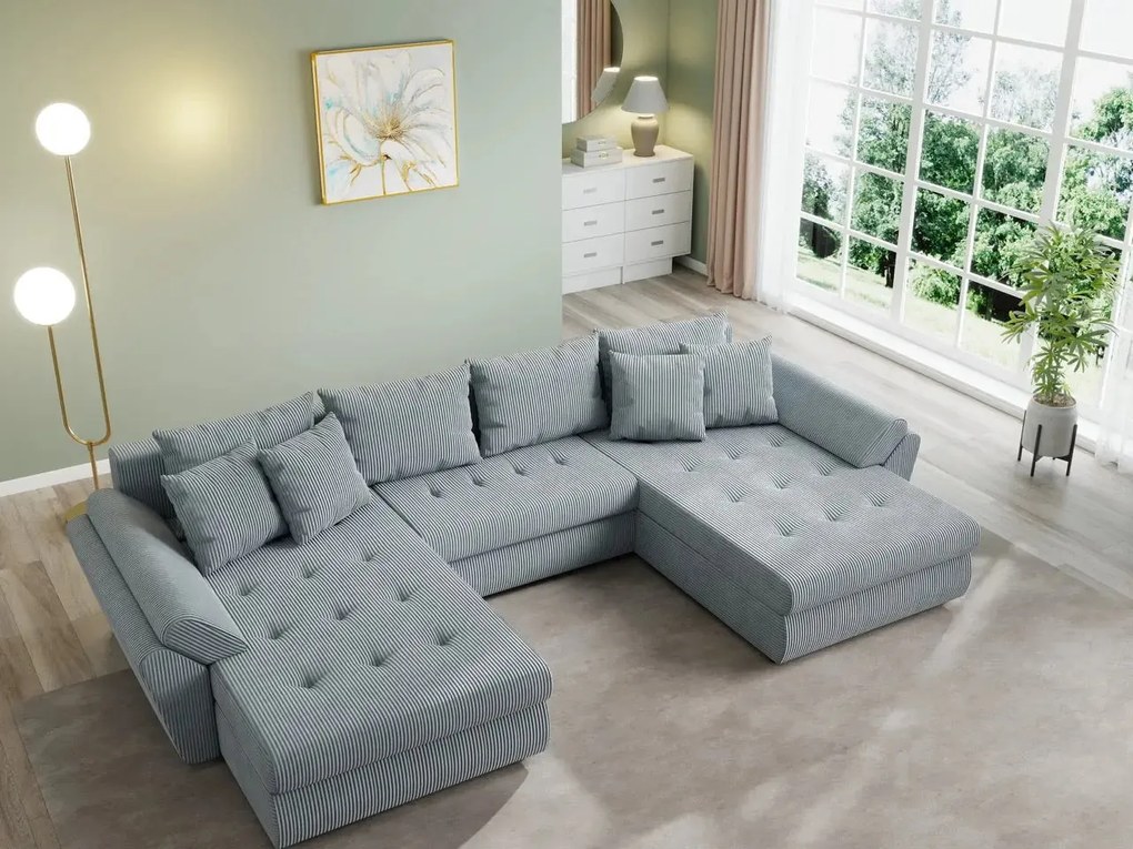 Colțar extensibil dumonde cu ladă de depozitare si sezut confortabil din spuma high-density, Loana U Zoom Grey 355x185 cm