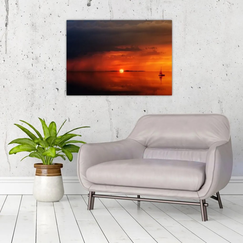 Tabloul apusului de soare cu barca (70x50 cm)