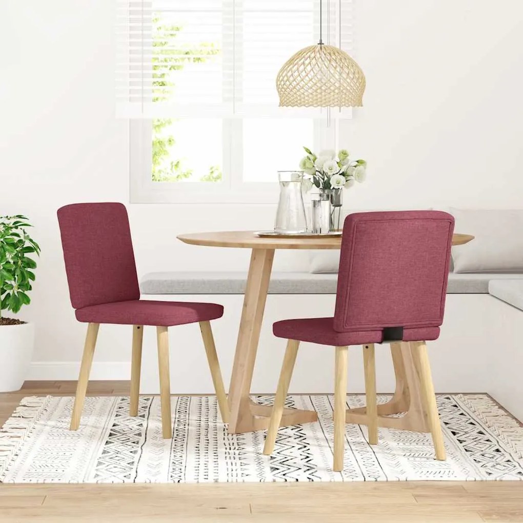 vidaXL Scaune de bucătărie, 2 buc., roșu vin, material textil