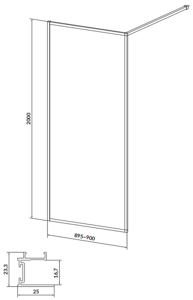 Paravan dus walk-in 90x200 cm Cersanit Larga, sticla securizata, profil crom 900x2000 mm, Crom lucios