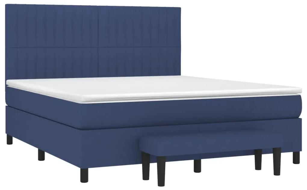 Pat box spring cu saltea, albastru, 180x200 cm, material textil Albastru, 180 x 200 cm, Benzi verticale