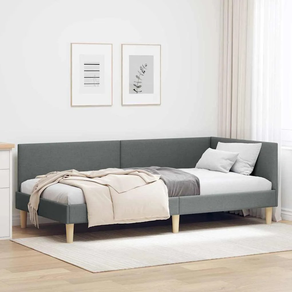 vidaXL Cadru de pat colțar cu headboard Gri închis 90 cm x 190 cm
