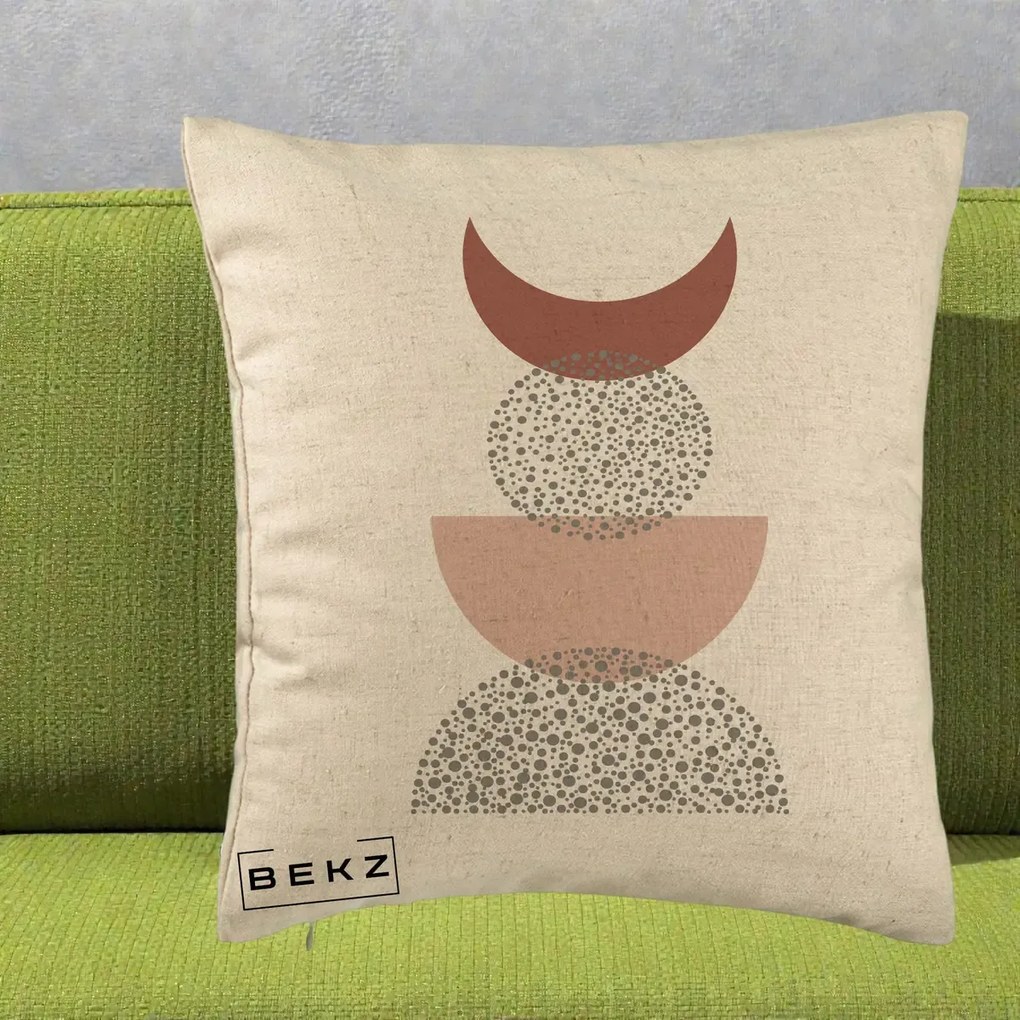 Perna Decorativa Boho Luna Plina si Forme Punctate, 40x40 cm, Bej, Husa Detasabila, Perna Inclusa, BEKZ®