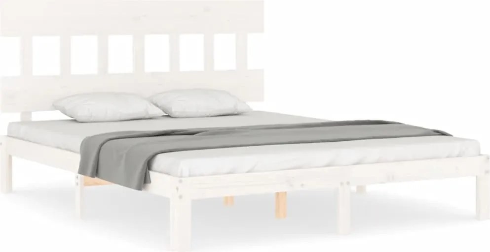 vidaXL Cadru de pat fără saltea, alb, 160x200 cm, lemn masiv pin