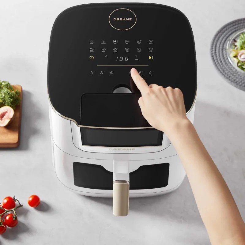 Friteuza cu aer cald Dreame AF30, 2300 W, 7 L, 12 programe, 50-200°C, Caldura ciclonica sus/jos, SmartSteam, LED, NTC, Alb