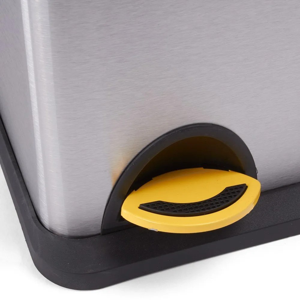 Coș de gunoi argintiu mat pentru reciclare/cu pedală 18+8 l din oțel Tri Selectif – MSV