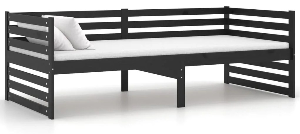 806949 vidaXL Pat de zi, negru, 90x200 cm, lemn masiv de pin