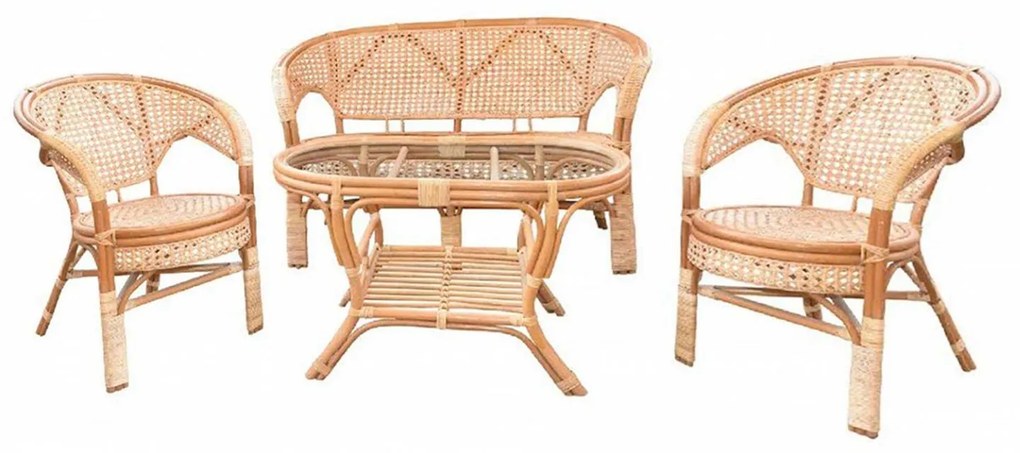 Set masa ovala  cu 2 scaune + 1 canapea  pentru gradina Pelange,rattan natural