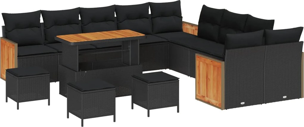 vidaXL Set de canapele pentru grădină cu pernă 14 pcs Negru