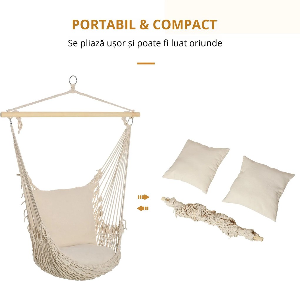 Outsunny Hamac Shabby Chic din Franghie pentru Interior și Exterior, Design Elegant, Alb, Perfect pentru Relaxare | Aosom Romania