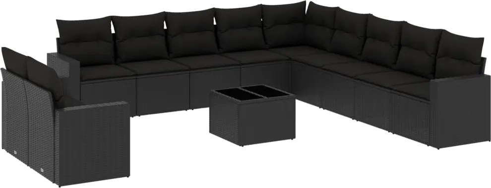 vidaXL Set canapele de grădină, 12 piese, cu perne, negru, poliratan