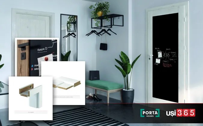 Usa de interior cu toc reglabil HDF PORTA VERTE HOME - Model E0 cu tabla neagra 240-300 mm, Acacia Auriu