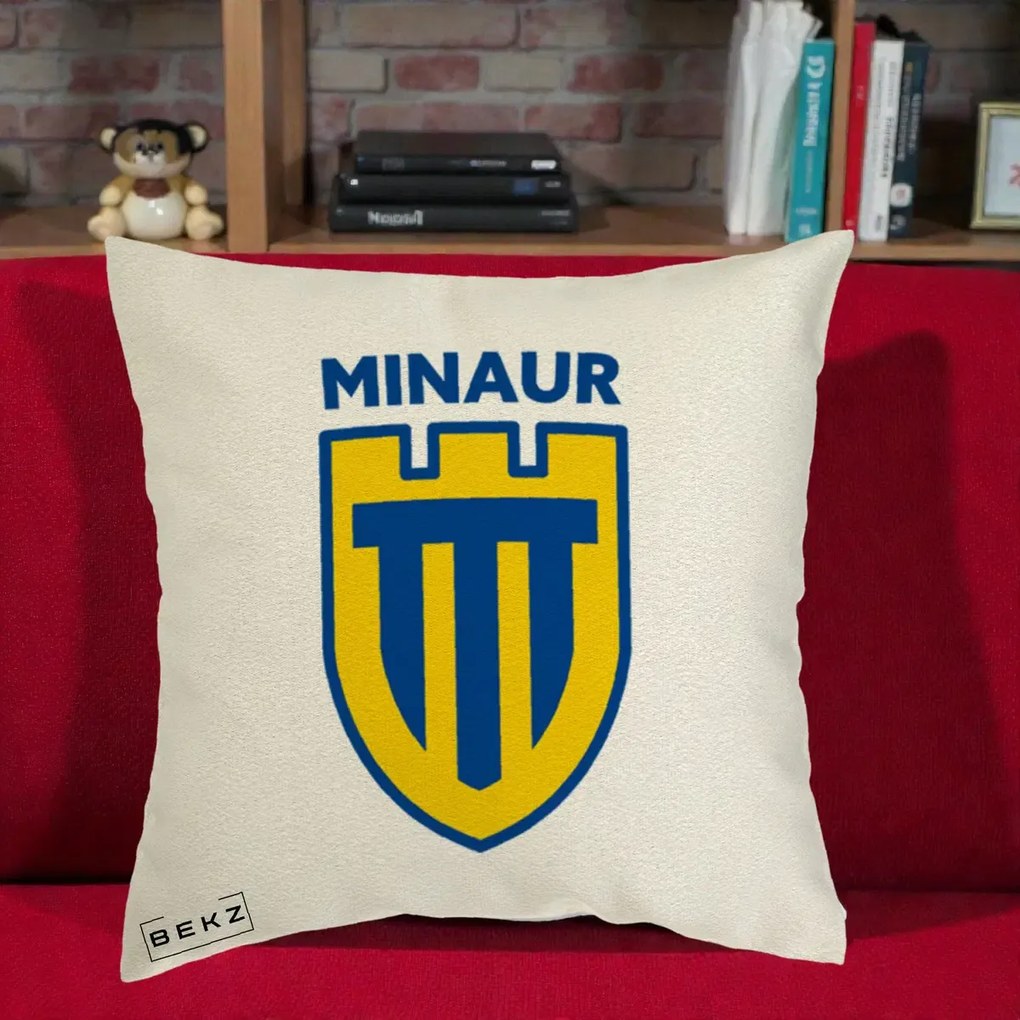 Perna Personalizata Minaur Baia Mare Fotbal, 40x40 cm, Ecru, Husa Detasabila, Perna Inclusa, BEKZ®