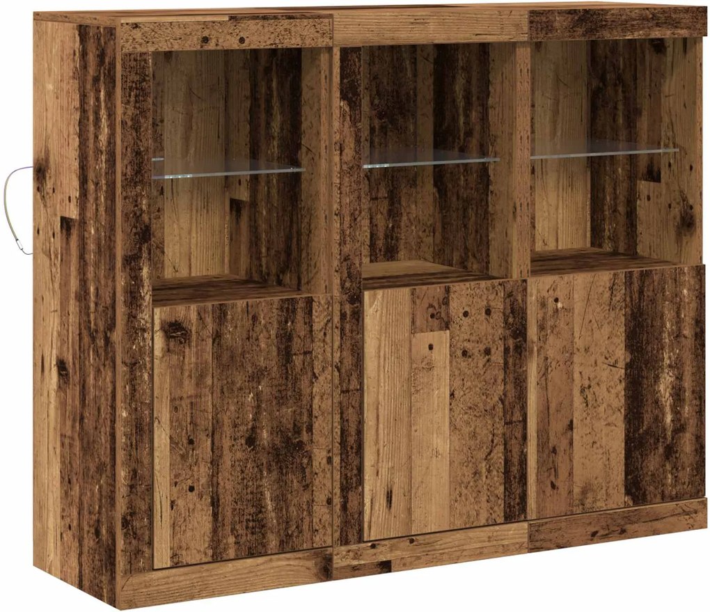 vidaXL Bufet LED 3 pcs Lemn vechi 123 x 37 x 100 cm Lemn compozit