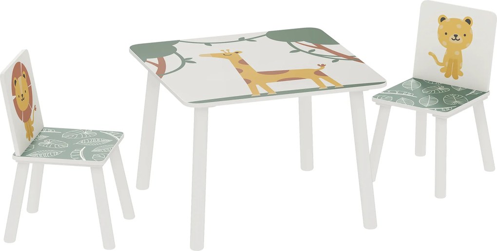 AIYAPLAY Set de Masă și Scaune pentru Copii, 3 Piese, Masă cu 2 Scaune pentru Dormitor, Grădiniță, Sală de Jocuri, Verde | Aosom Romania