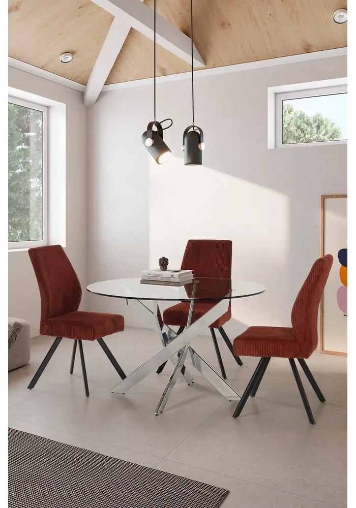 Scaune de dining portocalii 2 buc. din catifea reiată Anibal – Marckeric