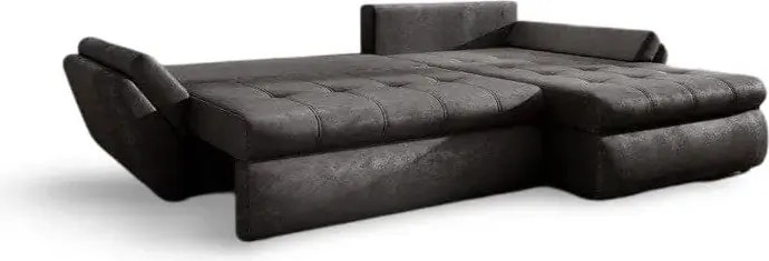 Colțar extensibil dumonde cu ladă de depozitare si sezut confortabil din spuma high-density, Loana Madagaskar Black II 270x185 cm